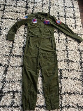 Rubie's Olive Green Men's Flight Jumpsuit with Patch Details
